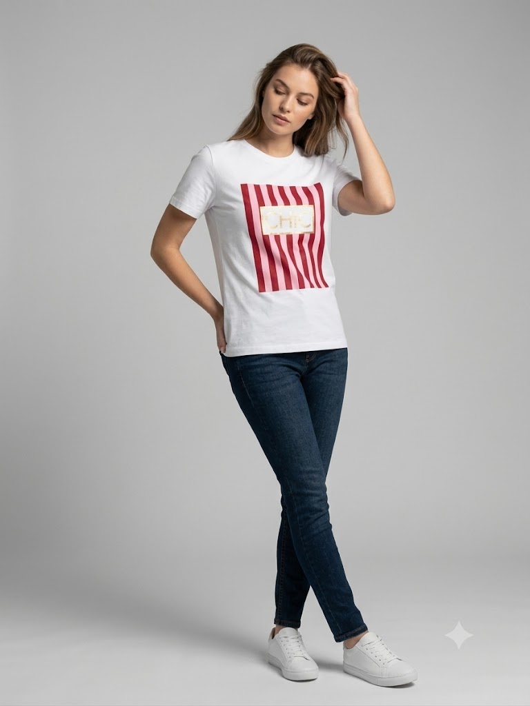 ONİX Baskılı Beyaz Bisiklet Yaka T-Shirt 2626-164 - pembe