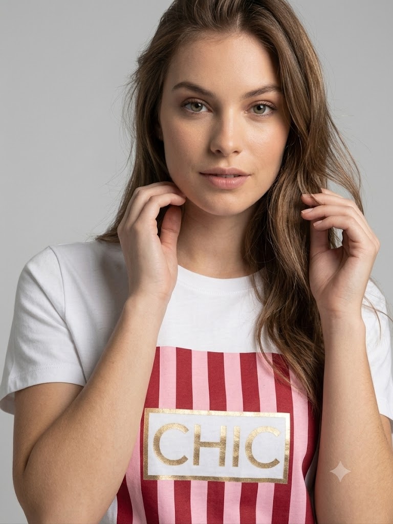 ONİX Baskılı Beyaz Bisiklet Yaka T-Shirt 2626-164 - pembe