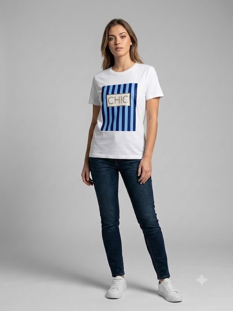 ONİX Baskılı Beyaz Bisiklet Yaka T-Shirt 2626-164 - MAVİ