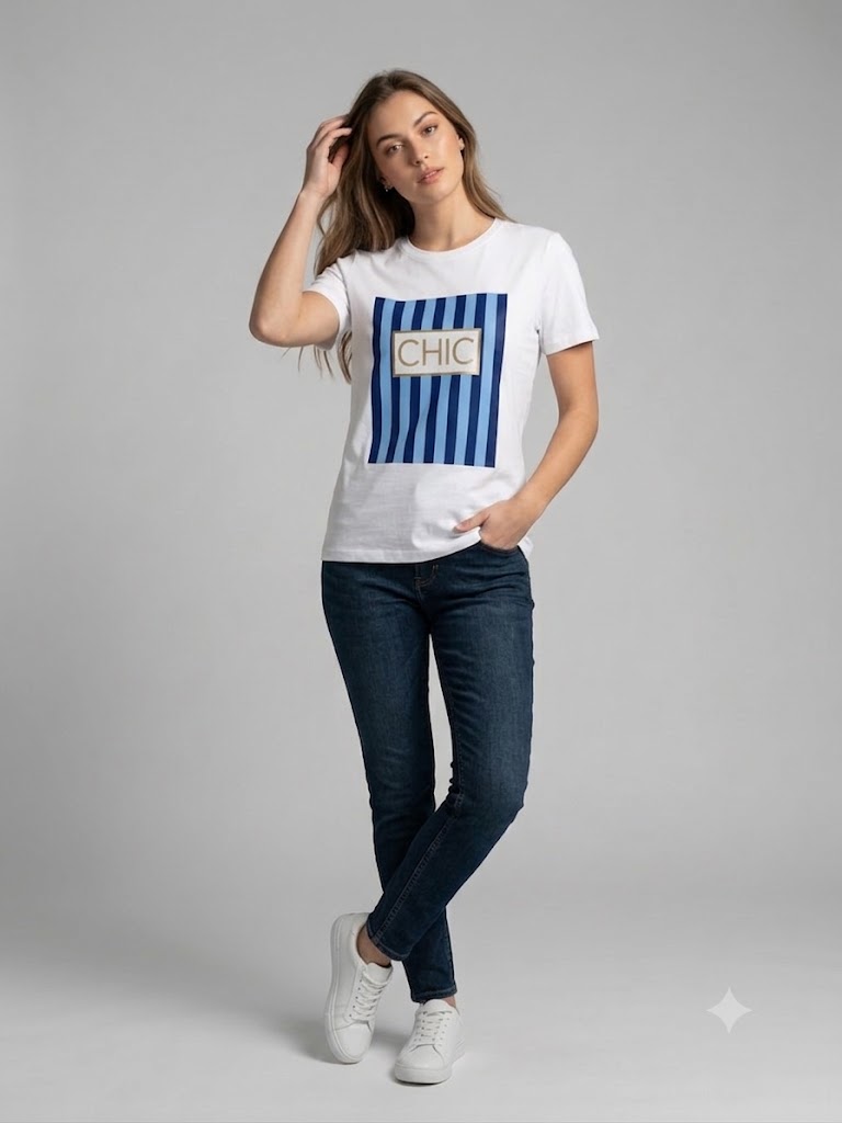 ONİX Baskılı Beyaz Bisiklet Yaka T-Shirt 2626-164 - MAVİ