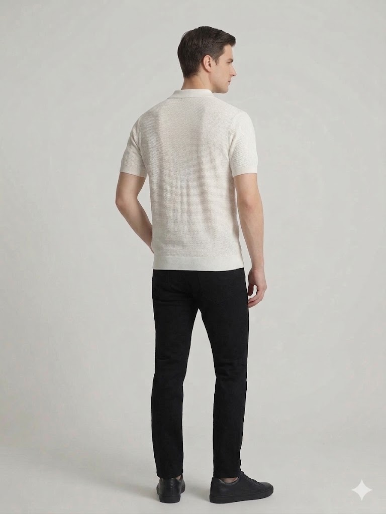 VAGANZA Fermuarlı Polo Yaka Dokulu Kısa Kollu Triko T-Shirt 4083 - EKRU