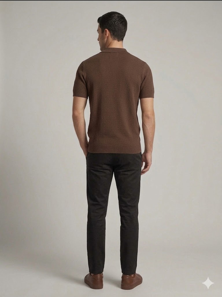 VAGANZA Fermuarlı Polo Yaka Dokulu Kısa Kollu Triko T-Shirt 4083 - kahve