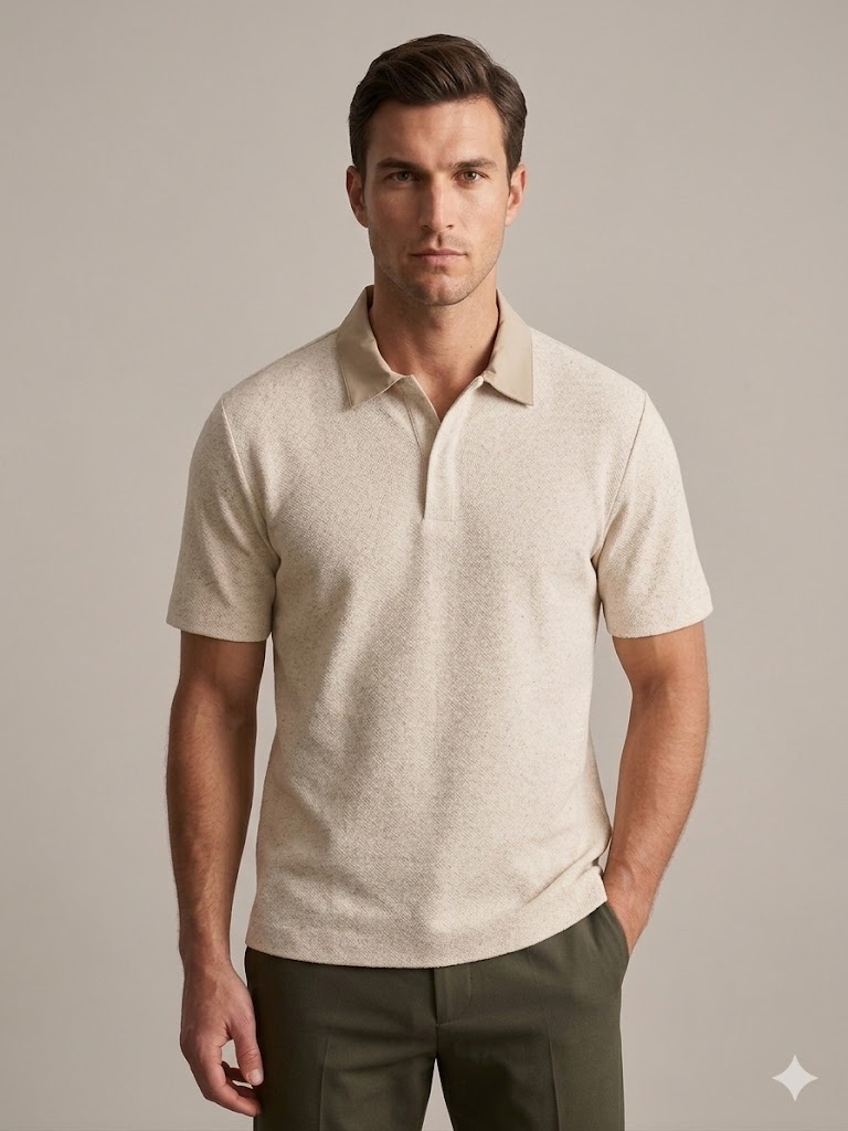 XINT Polo Yaka Dokulu Kısa Kollu T-Shirt 502358 - naturel