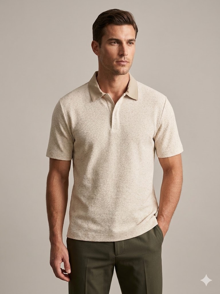 XINT Polo Yaka Dokulu Kısa Kollu T-Shirt 502358 - naturel