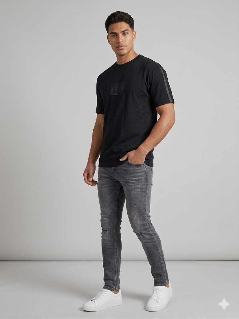 XINT Erkek Bisiklet Yaka T-Shirt 502365 - Siyah