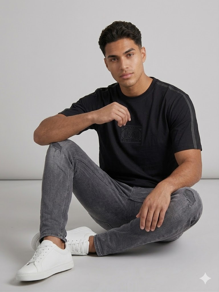 XINT Erkek Bisiklet Yaka T-Shirt 502365 - Siyah