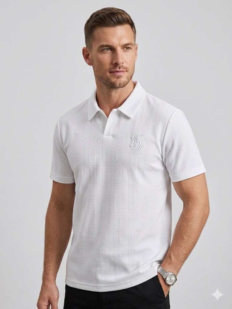 XINT Dokulu Polo Yaka T-Shirt 502388 - Beyaz