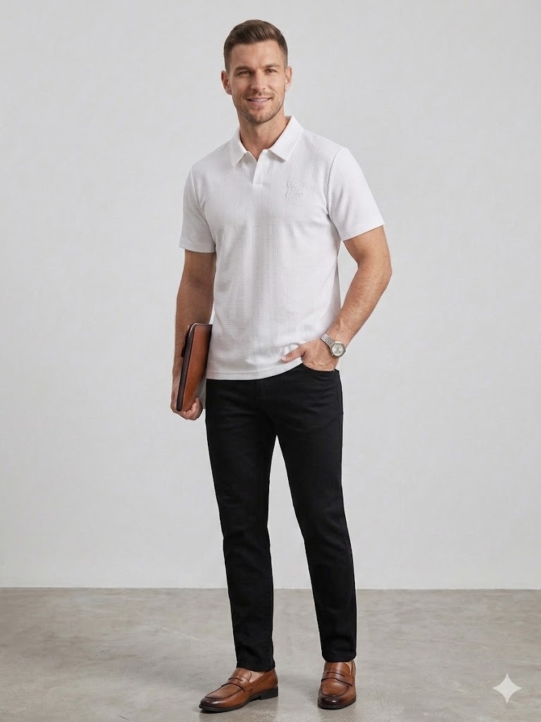 XINT Dokulu Polo Yaka T-Shirt 502388 - Beyaz