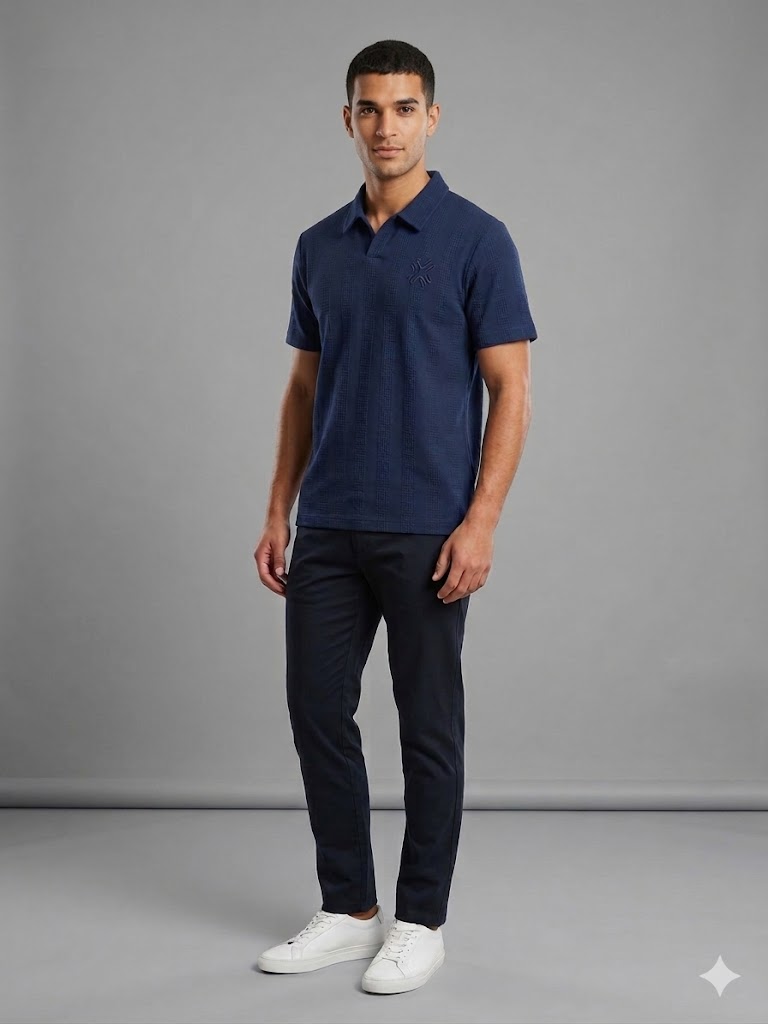 XINT Dokulu Polo Yaka T-Shirt 502388 - Lacivert