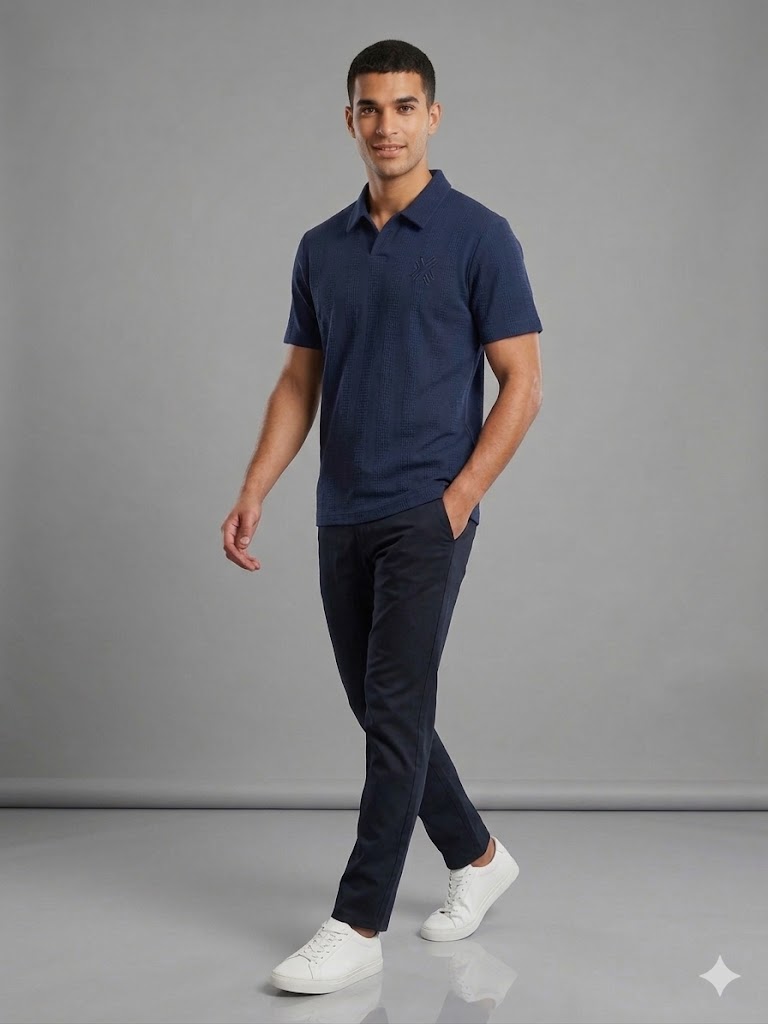 XINT Dokulu Polo Yaka T-Shirt 502388 - Lacivert