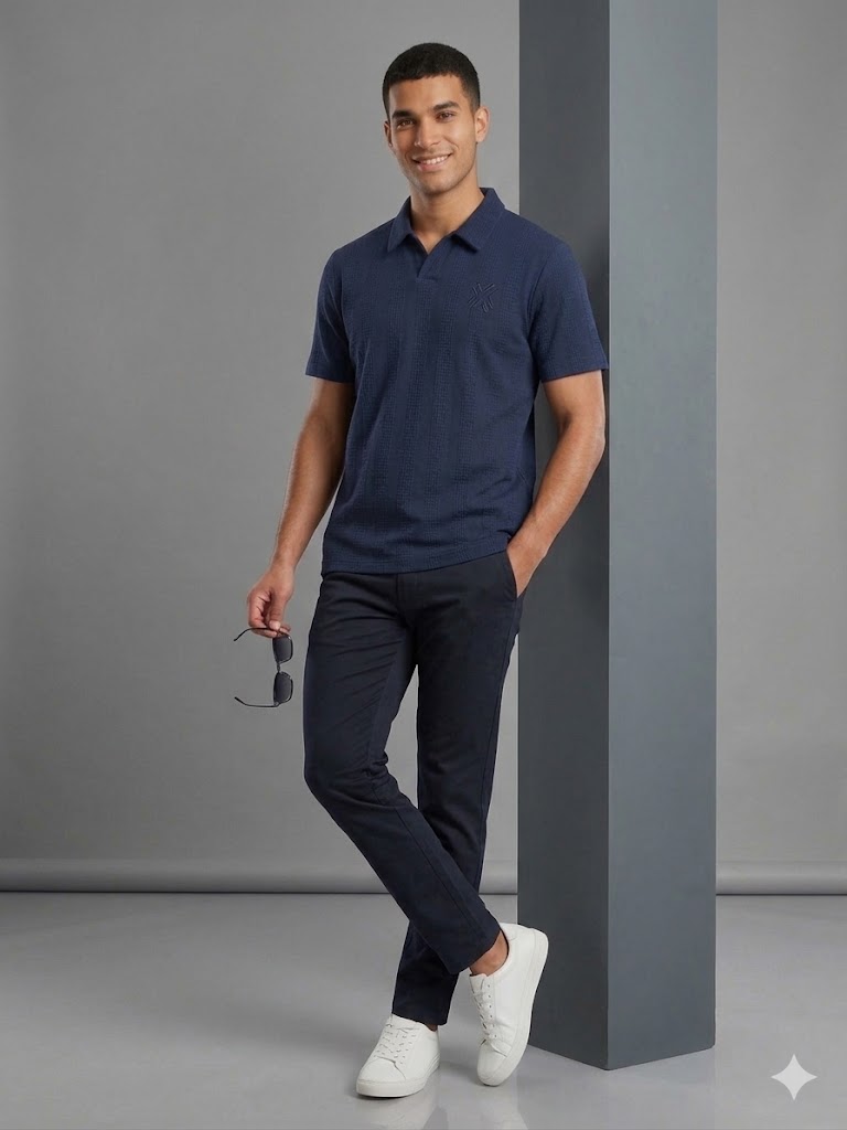 XINT Dokulu Polo Yaka T-Shirt 502388 - Lacivert