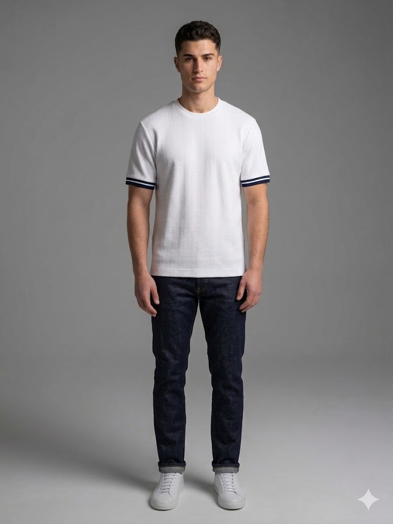 XINT Erkek Bisiklet Yaka Dokulu T-Shirt 502389 - Beyaz