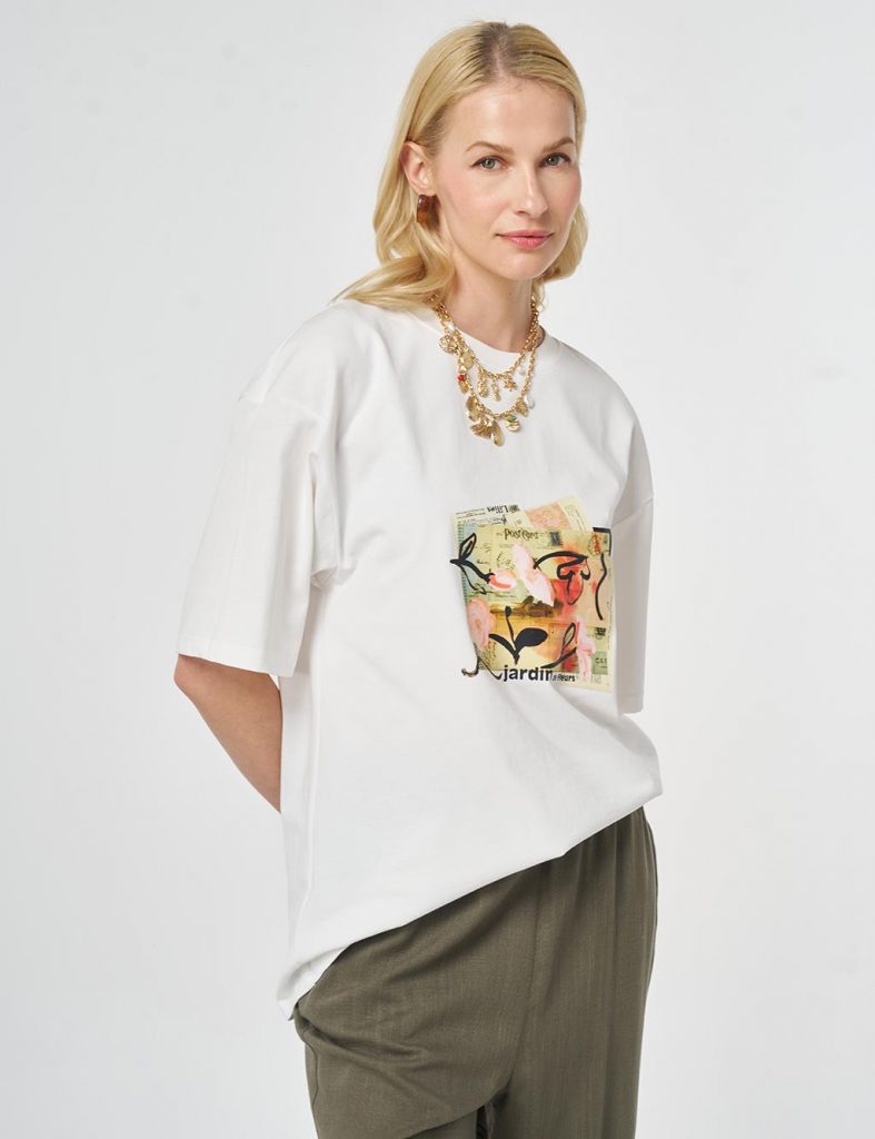 KAYRA Baskı Detaylı T-shirt  TSH02 - EKRU