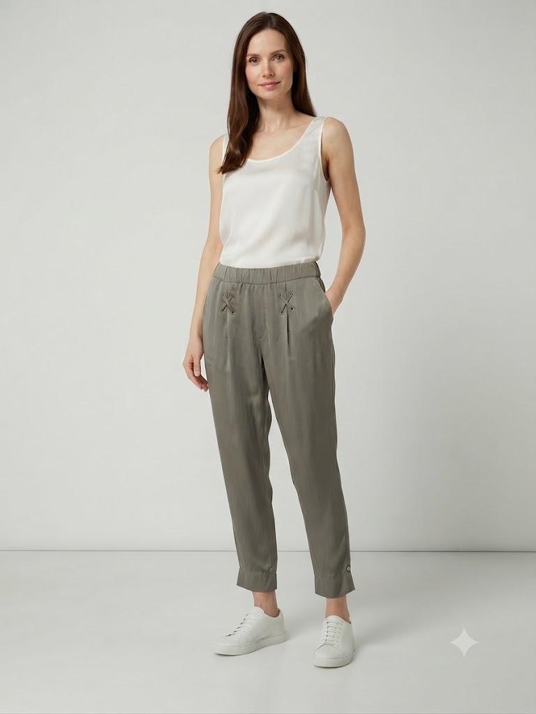 DAİDO Bağcıklı Beli Lastikli Casual Pantolon 03111 - HAKİ
