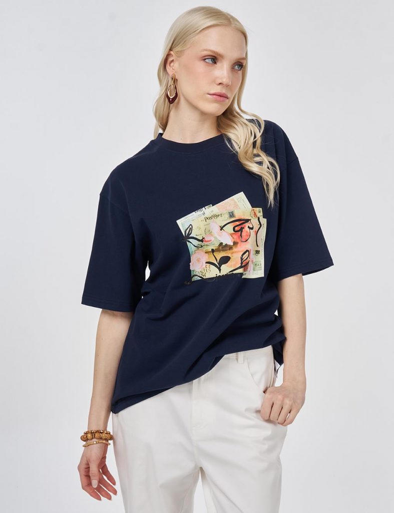 KAYRA Baskı Detaylı T-shirt  TSH02 - K.LACİVERT