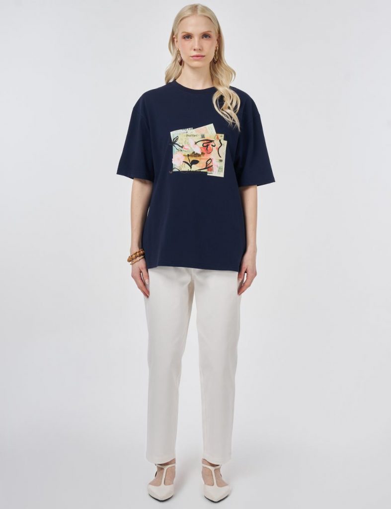 KAYRA Baskı Detaylı T-shirt  TSH02 - K.LACİVERT