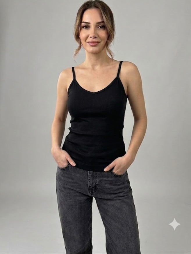 ON TRİKO İp Askılı Basic Bluz 71566 - Siyah