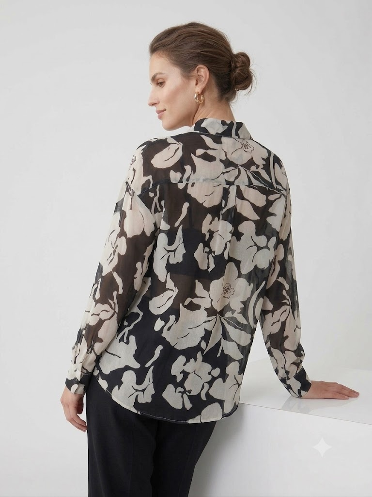ASSO Kadın Büyük Çiçek Desenli Oversize Şifon Bluz D35