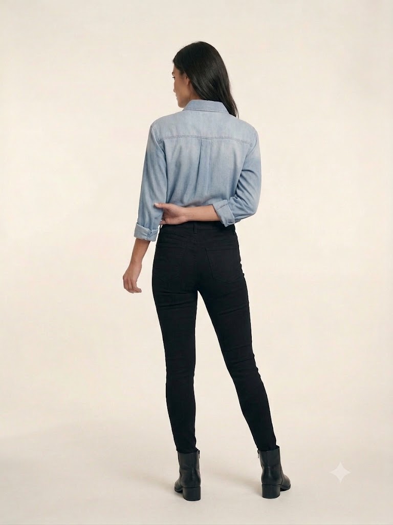 ASSO Taş İşlemeli Mavi Denim Gömlek 2582 - MAVİ