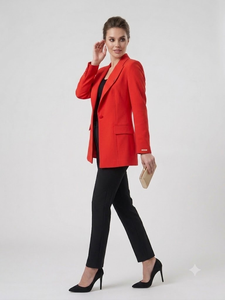 BEETHOVEN KADELLİ Kruvaze Yaka Klasik Kesim Blazer Ceket 56475 - mercan