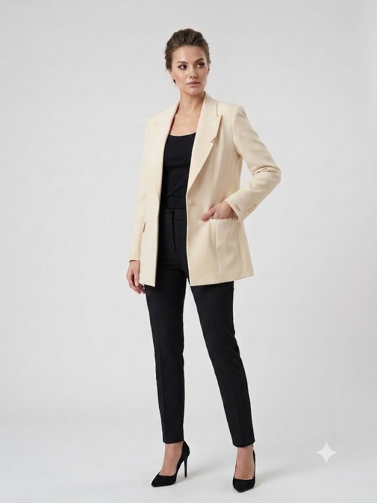 BEETHOVEN KADELLİ Kruvaze Yaka Klasik Kesim Blazer Ceket 56475 - EKRU
