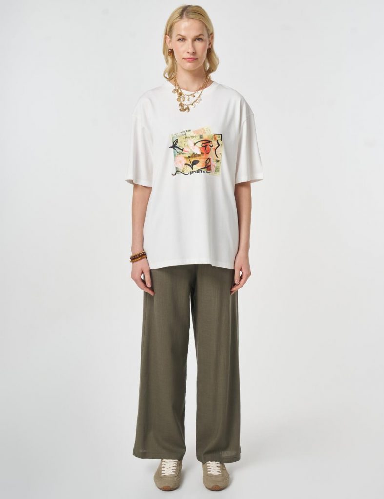 KAYRA Baskı Detaylı T-shirt  TSH02 - EKRU