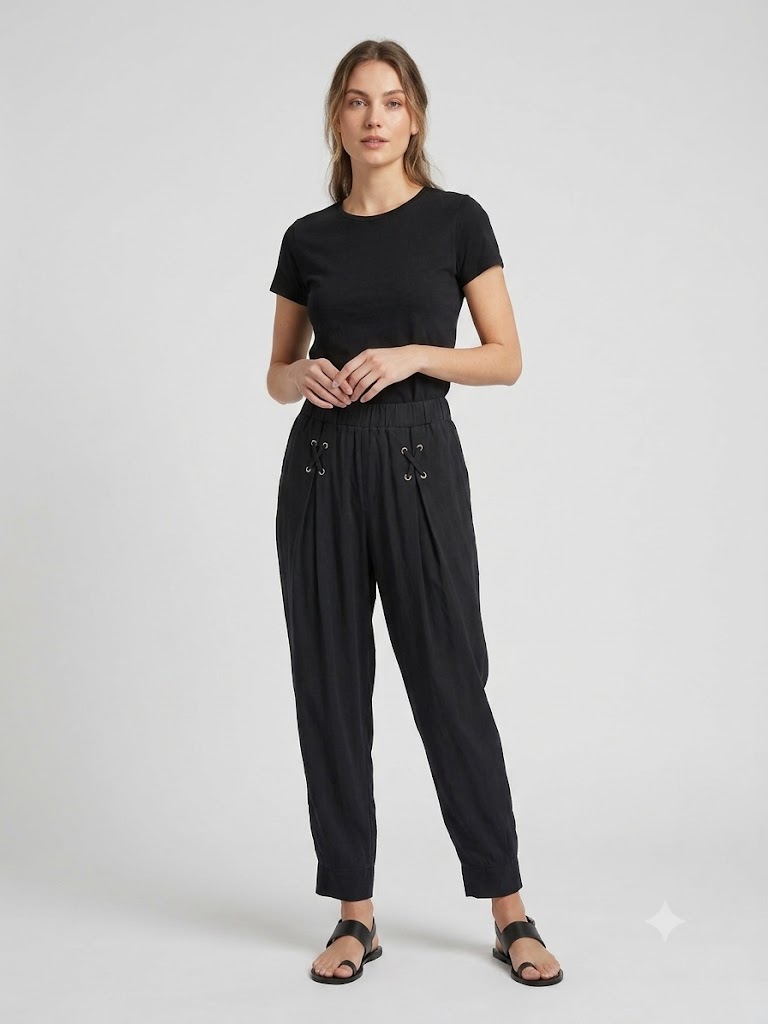 DAİDO Bağcıklı Beli Lastikli Casual Pantolon 03111 - Siyah