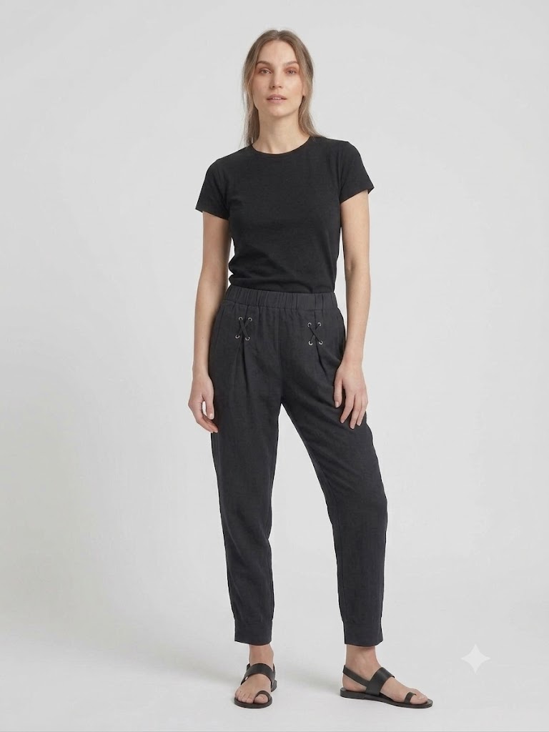 DAİDO Bağcıklı Beli Lastikli Casual Pantolon 03111 - Siyah