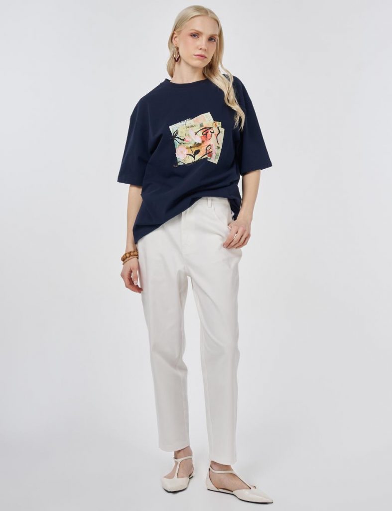 KAYRA Baskı Detaylı T-shirt  TSH02 - K.LACİVERT