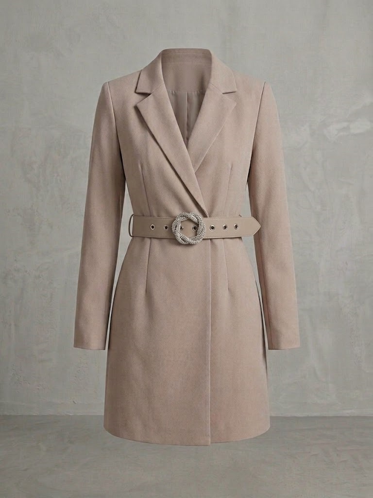 FİMKA Taş Detaylı Kemerli Blazer Elbise 5665 - TAŞ