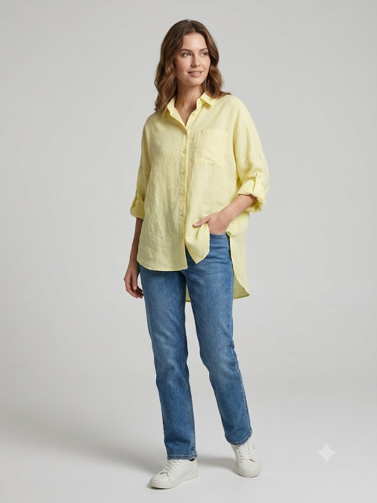İNTERSAN ARAS Oversize Keten Gömlek 13977 - SARI