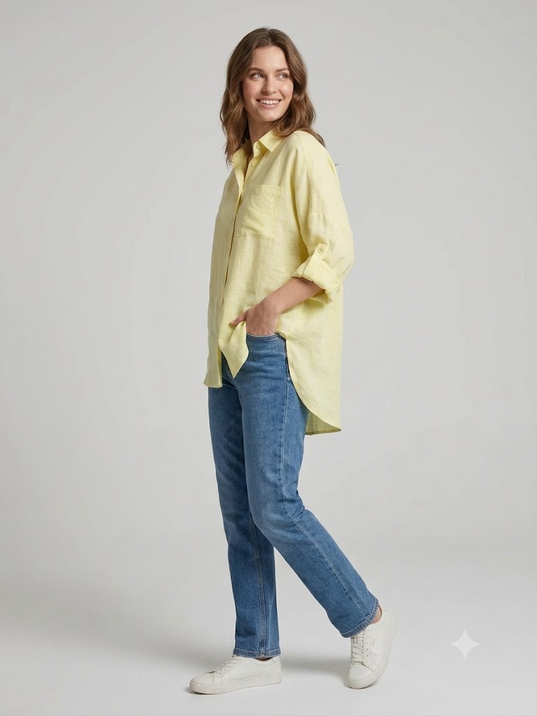 İNTERSAN ARAS Oversize Keten Gömlek 13977 - SARI