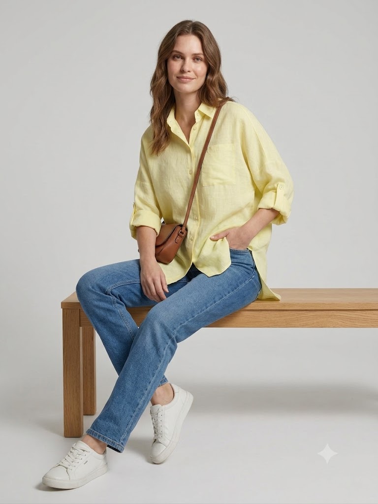İNTERSAN ARAS Oversize Keten Gömlek 13977 - SARI