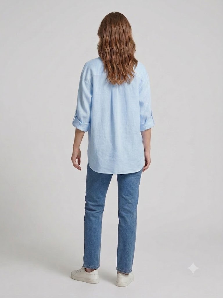 İNTERSAN ARAS Oversize Keten Gömlek 13977 - MAVİ