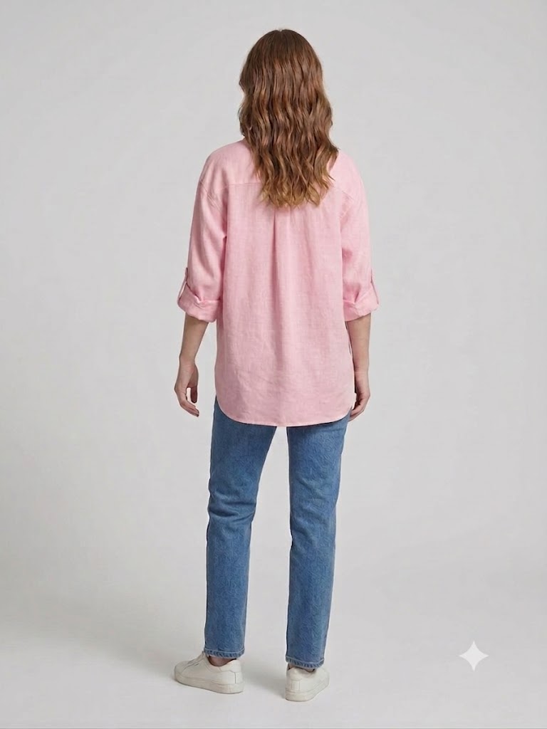 İNTERSAN ARAS Oversize Keten Gömlek 13977 - pembe