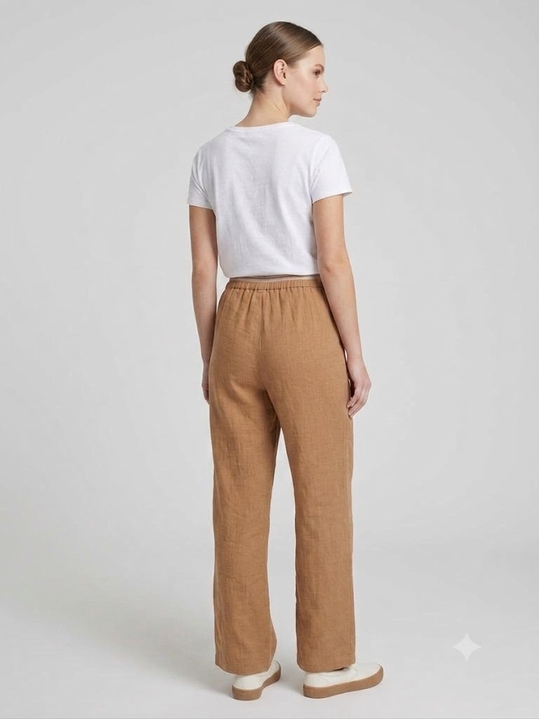 MODAİLGİ Beli Çizgili Lastikli Geniş Paça Keten Pantolon 40050