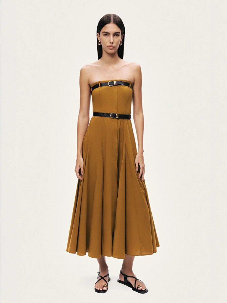 NOCTURNE Çift Kemerli Midi Elbise 2742 - camel