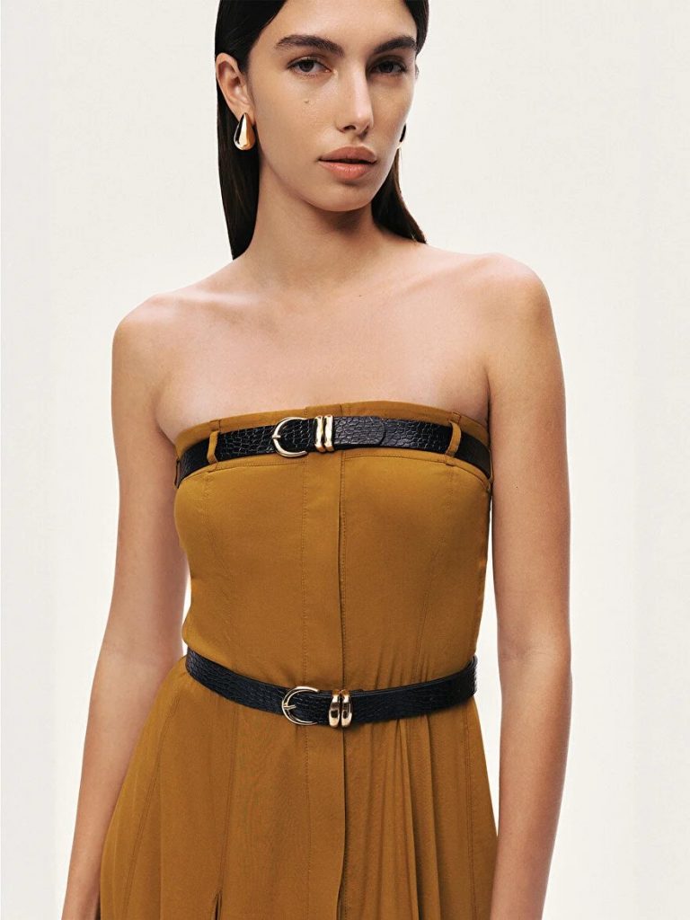 NOCTURNE Çift Kemerli Midi Elbise 2742 - camel