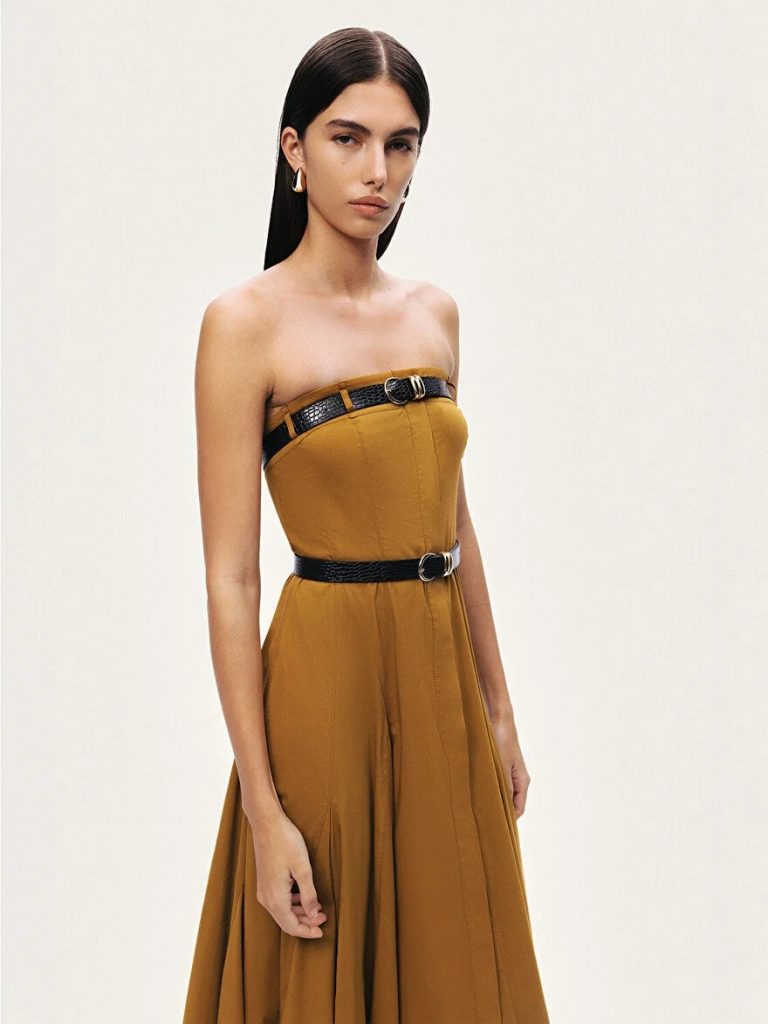 NOCTURNE Çift Kemerli Midi Elbise 2742 - camel