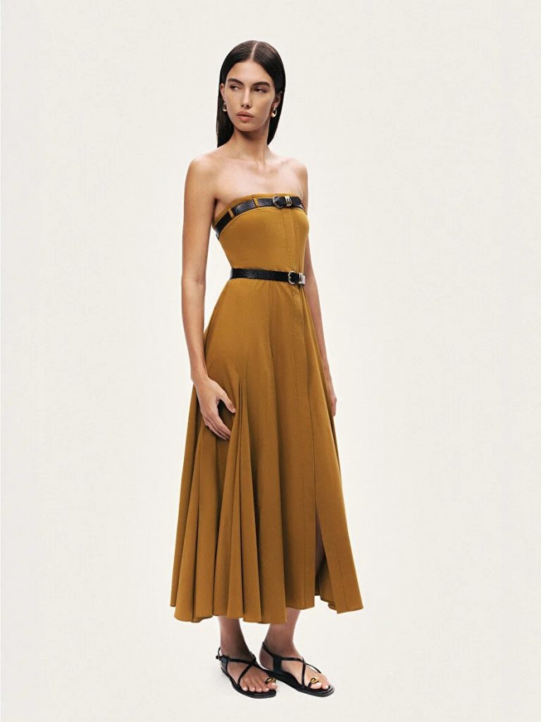 NOCTURNE Çift Kemerli Midi Elbise 2742 - camel