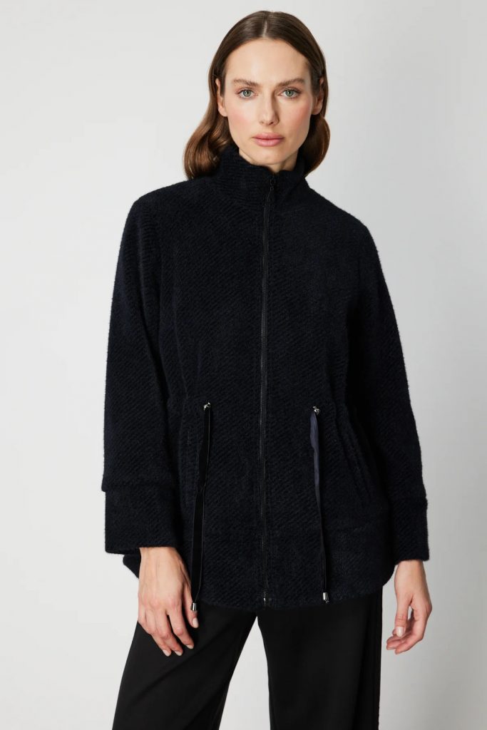 ON TRİKO Beli Bağcıklı Dik Yaka Mont 66721 - Siyah