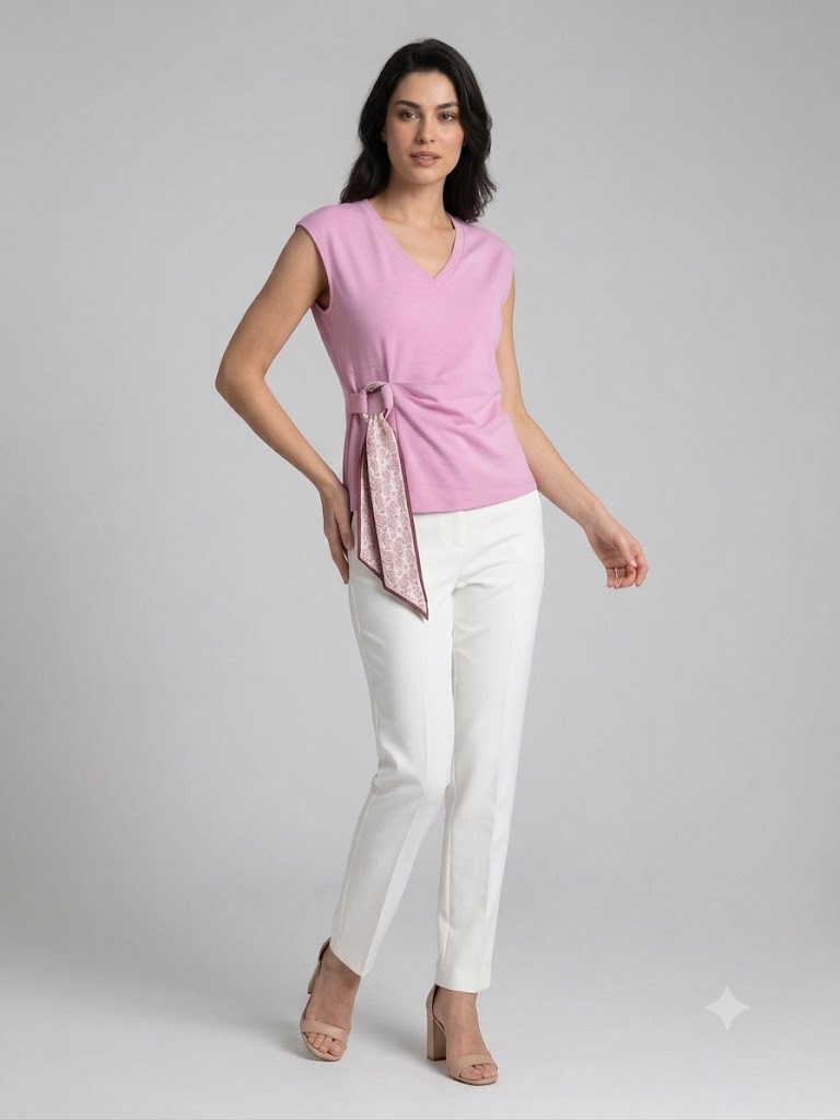 ON TRİKO Beli Bağlamalı V Yaka Bluz 71431 - pembe