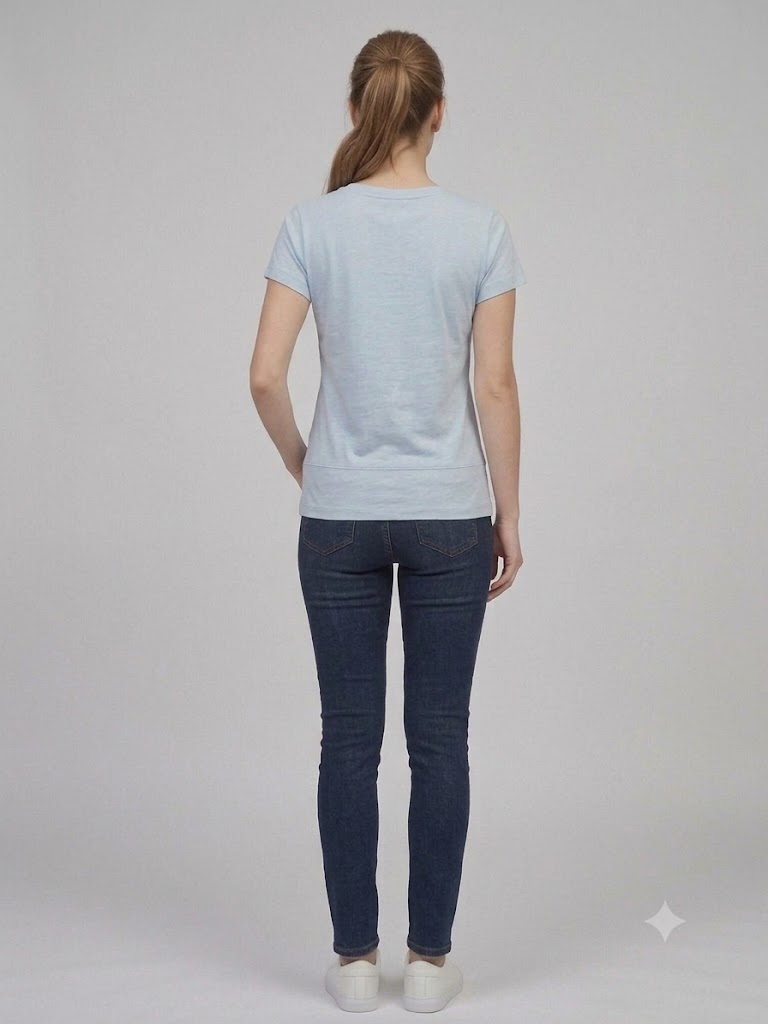 ON TRİKO Kadın V Yaka Cep Detaylı Baskılı T-Shirt 71479 - MAVİ