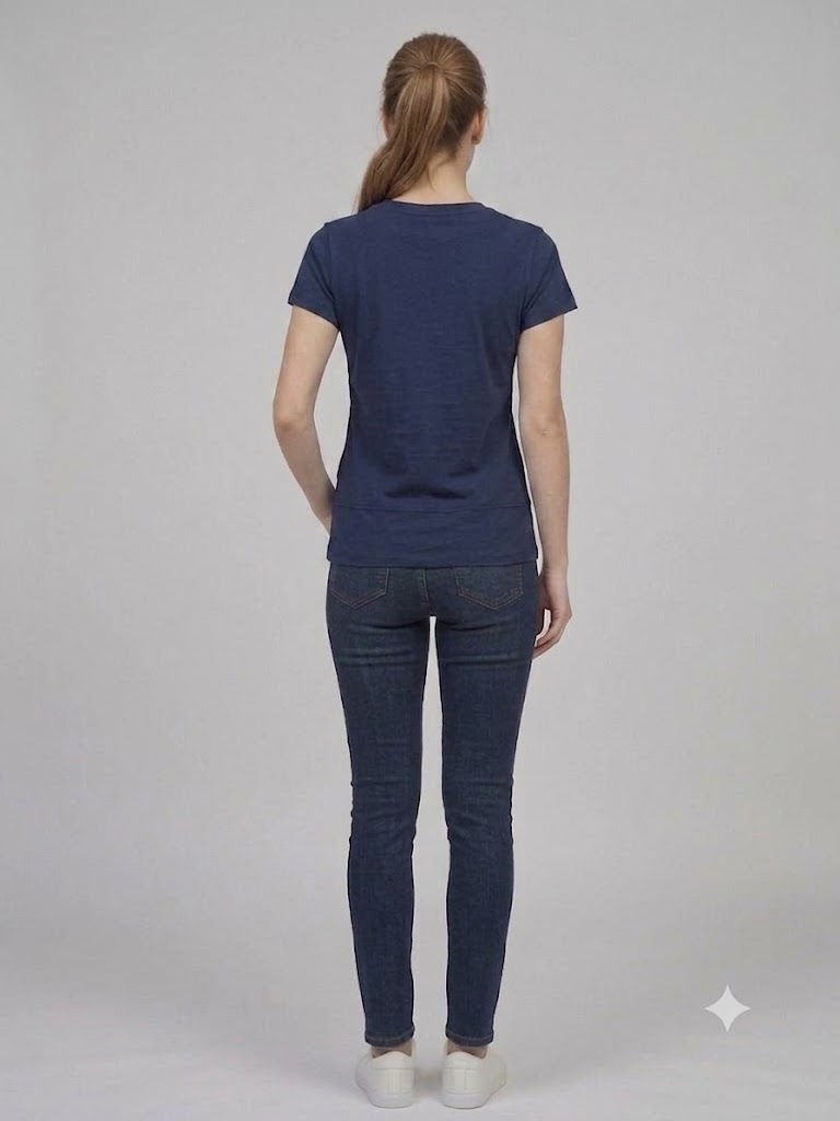ON TRİKO Kadın V Yaka Cep Detaylı Baskılı T-Shirt 71479 - Lacivert