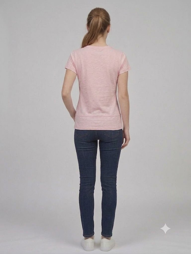 ON TRİKO Kadın V Yaka Cep Detaylı Baskılı T-Shirt 71479 - pembe