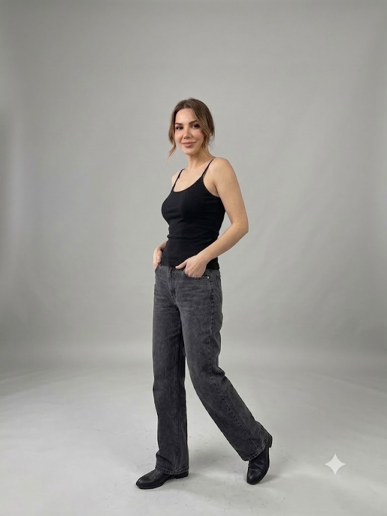 ON TRİKO İp Askılı Basic Bluz 71566 - Siyah