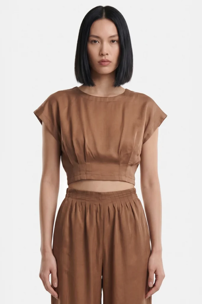 ON TRİKO Pile Detaylı Crop Bluz 74448 - KİREMİT