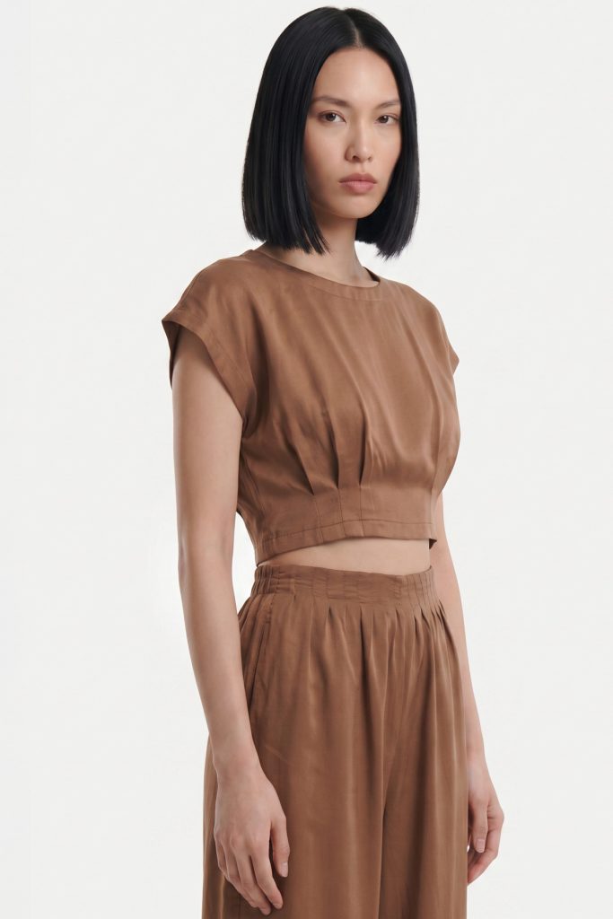 ON TRİKO Pile Detaylı Crop Bluz 74448 - KİREMİT