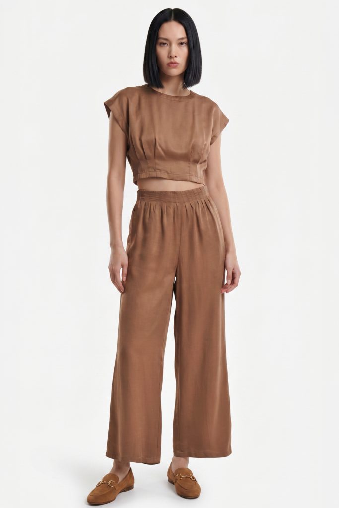 ON TRİKO Pile Detaylı Crop Bluz 74448 - KİREMİT