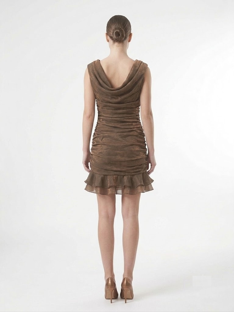 RENGİN Işıltılı Drape Detaylı Volanlı Mini Abiye Elbise 7386